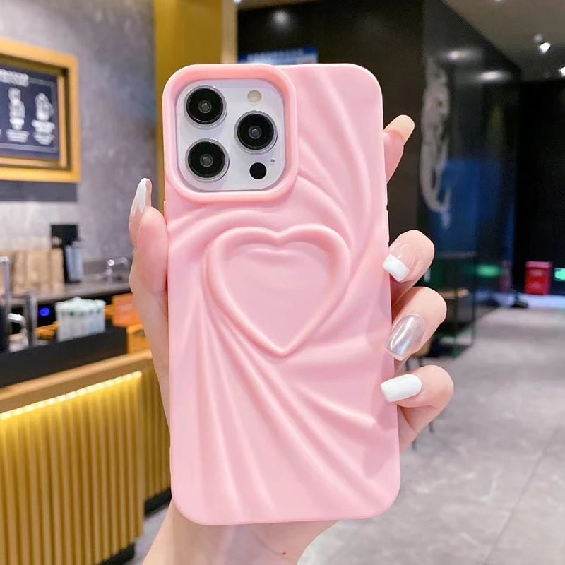 3D Heart Shape Design Embossed Wrinkle Cute Silk Pattern Silicone Fashion Aesthetic Cover